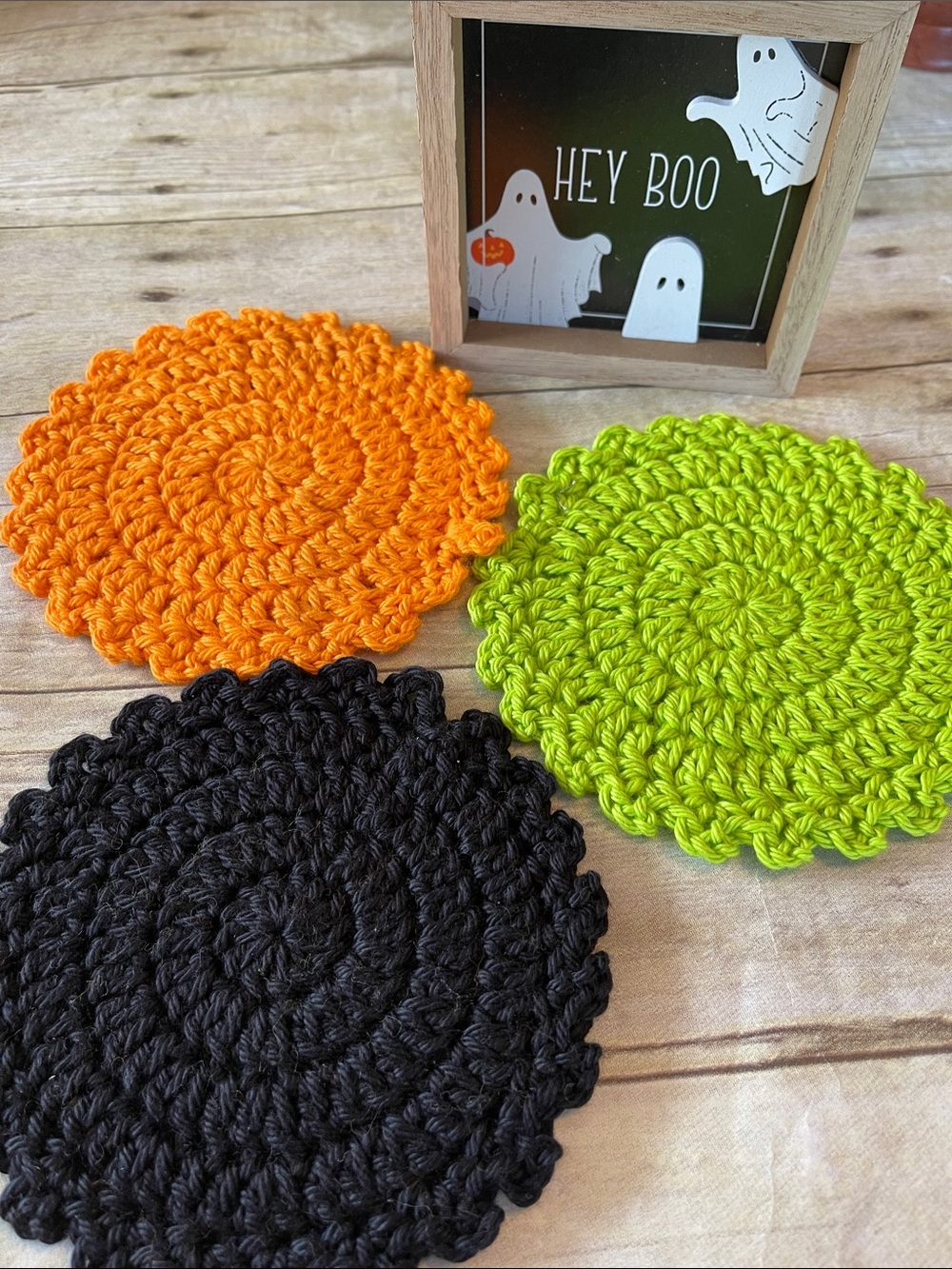 Bundle of 3 Cotton Halloween Colors Small Doilies/Coasters 5 1/2 Inches